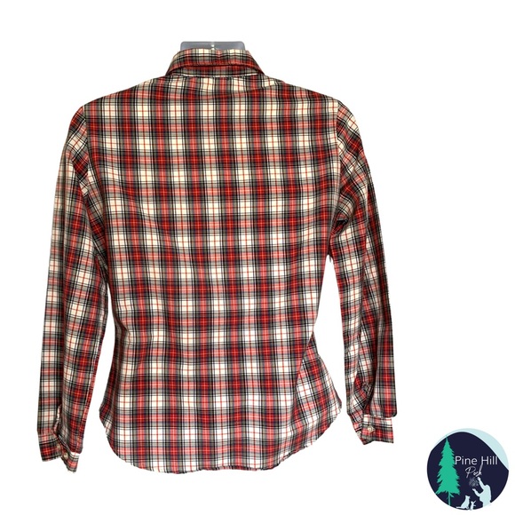 Vintage Oak Hill Button Up Shirt Medium Large * Red White Plaid Long Sleeve EUC - Picture 2 of 6